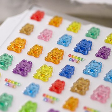 🎀新店開業🎀果汁小熊美甲貼紙軟糯小熊可愛卡通果凍立體彩色小熊多巴胺指甲貼