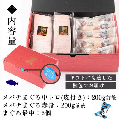 ふるさと納税 いちき串木野市 「旬」の天然メバチまぐろ中トロ・赤身、まぐろ最中セット