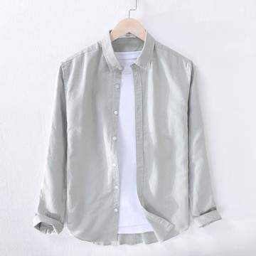 春夏男長袖亞麻襯衫翻領純色襯衣青年職業休閑棉麻工裝寸衫潮上衣