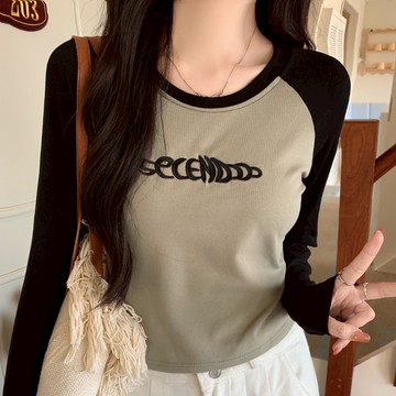 胖胖美依 秋冬上衣 大碼上衣 M-2XL秋装长袖T恤刺绣字母上衣TCF02-U507.