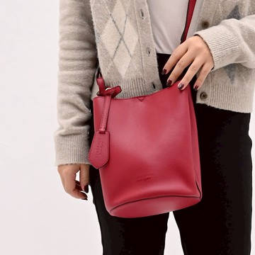 BURBERRY 4057153 Haymarket戰馬格紋拼色水桶包.莓紅