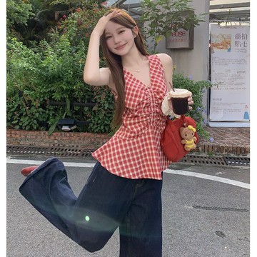 【林木木】無袖上衣 法式上衣 v領上衣 內搭上衣 無袖背心 美背背心 辣妹上衣 氣質上衣 修身上衣 春夏上衣