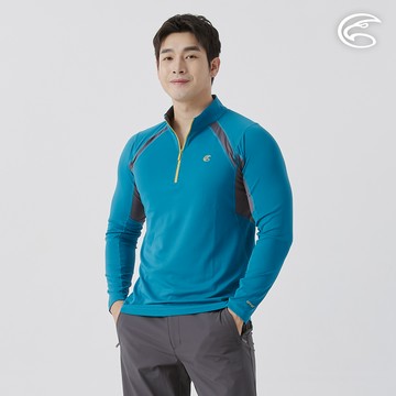 ADISI 男UPF50+防曬抑菌半門襟長袖排汗衣 AL2511020 墨藍 (S-3XL)｜抗UV 吸濕排汗 防臭 彈性 排汗衣