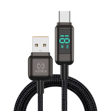 VOORCA 18W電流顯示 USB-A to USB-C 鋅合金+尼龍編織 數據傳輸充電線 1.2M