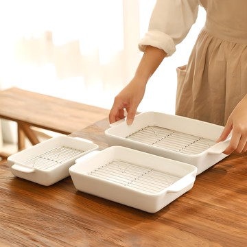 Careprin 多用途陶瓷烤盤附不鏽鋼網架3件組 (S/M/L)  1組  白色