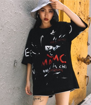 fINDSENSE 韓國  寬松 個性 女 潮  特色T恤  短袖T恤 GF