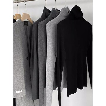 秋冬法式灰色羊毛高領針織衫女彈力內搭打底毛衣洋氣冬季加厚上衣