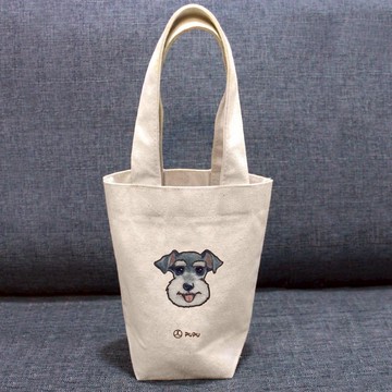 灰色雪納瑞-大頭-台灣製棉麻布-文創柴犬-環保-飲料提袋-蒼蠅星球