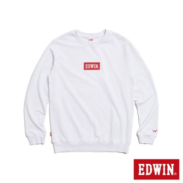 EDWIN 男款 BOX LOGO繡花厚長袖T恤(白色)