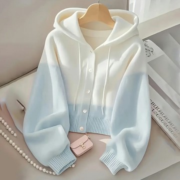 ＊ORead＊日韓學院風繫帶拼色針織衫長袖連帽毛衣(圖片色S~XL)