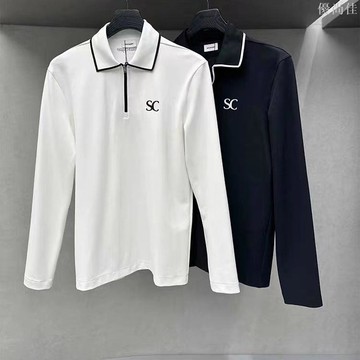 24秋款男士高爾夫服裝半拉鏈翻領長袖