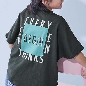 日本 devirock - 100%棉 定番廓型印花短袖上衣-BEGIN-黑