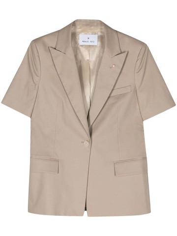 Manuel Ritz - short-sleeve single-breasted blazer - women - Elastane/Polybutylene Terephthalate (PBT)/Cotton/Acetate - 38 - Neutrals