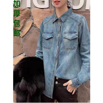牛仔襯衫女長袖打底韓版春裝設計感小眾襯衣寬松休閑內搭上衣