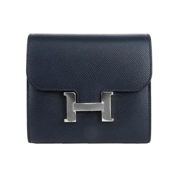 HERMES 銀釦 Epsom皮 Constance 二折短夾(深藍色) 展示品