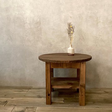 圓形邊桌實心雪松禪茶桌沙發桌斯堪的納維亞破舊中心桌深色
