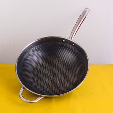 德國工藝輕量版食品級不銹鋼蜂窩炒鍋不粘鍋家用平底電磁爐炒菜鍋