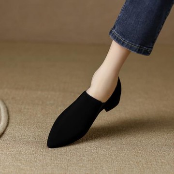 2023年春秋季新款深口單鞋女真皮通勤百搭黑色上班職業工作鞋粗跟