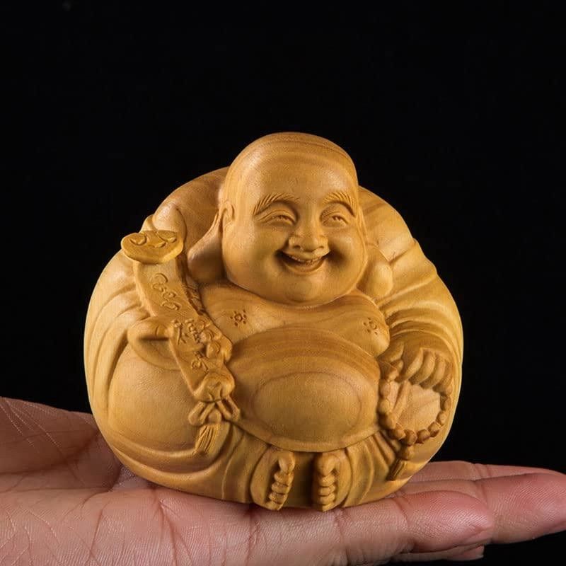 ツゲ製高級木彫り 七福神 布袋様 金運（高さ26センチの大作）