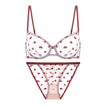 性感可愛內衣套裝女薄款大胸顯小文胸愛心網紗超薄少女甜美