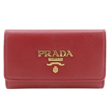 【日本直送】PRADA 4 環鑰匙圈 1PG222 Saffiano 皮革 紅色 女仕【二手】