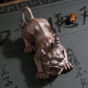 宜興招財貔貅手工精品紫砂茶寵麒麟擺件可養個性創意茶玩茶道配件