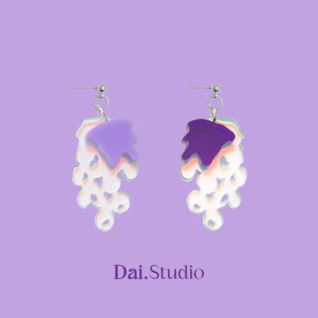 黛組學DaiStudio「水晶葡萄」原創紫色少女個性水果耳環純銀耳釘