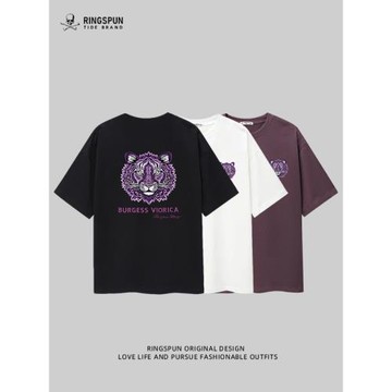 【光變紫虎】RINGSPUN骷髏頭潮牌變色刺繡短袖t恤男夏季純棉半袖