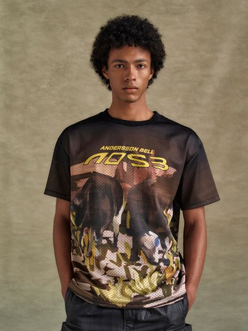 COW PRINTED MESH T-SHIRTS (atb1288m) [BROWN]