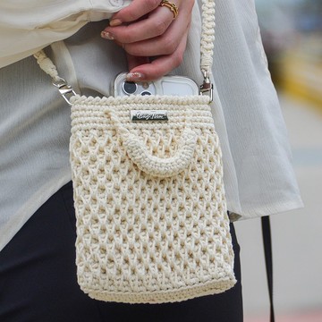 菱形格編織側背包