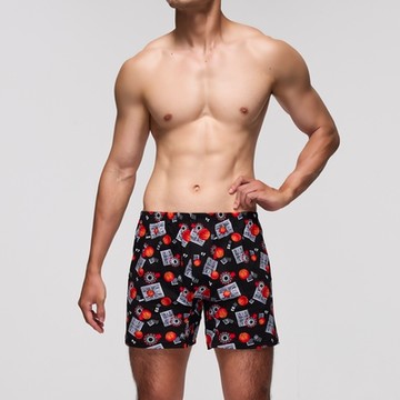 DADADO-籃場高手 M-3L印花四角男內褲(黑) 天然絲光棉-吸濕排汗-GHQ418BL