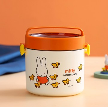 預購【Miffy 米菲兔商店】Miffy 米菲兔經典款 圓形304不鏽鋼單層便當盒 - 橙色