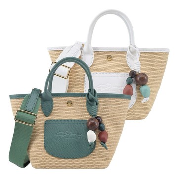 [平輸版]LONGCHAMP LE PANIER PLIAGE系列前口袋編織寬背帶串珠兩用提籃包(迷你/多色選)真品平輸