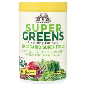 Country Farms, Super Greens,，鹼性配方，蘋果香蕉味，10.6 盎司（300 克）
