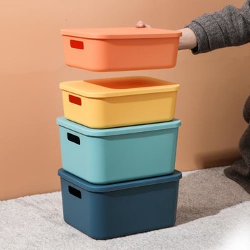 家用收納筐塑料收納箱帶蓋收納盒子玩具零食儲物盒衣柜整理箱D