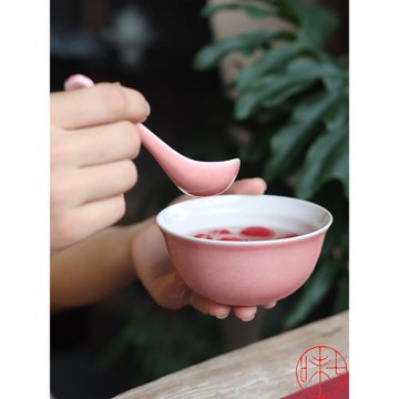 純手工陶瓷漫粉折沿碗小碗 點心碗主人米飯碗餐具可愛色釉瓷碗