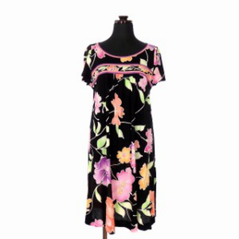 中古 レオナール Leonard 花柄 プルオーバー ワンピース チュニック コットン 半袖 M ブラック 黒 春夏 レディース 通販 Lineポイント最大1 0 Get Lineショッピング