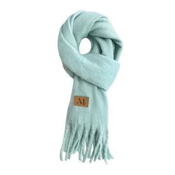 韓國 MUCENT SIGNATURE MUFFLER 經典流蘇圍巾 長版 皮革標薄荷綠 MINT (LEATHER PATCH)