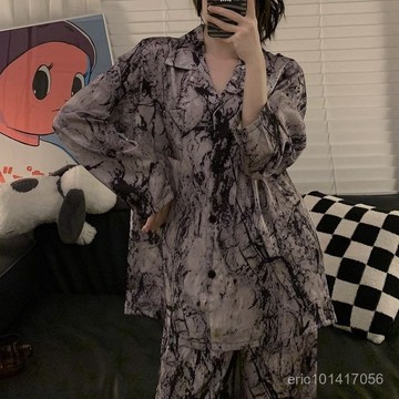 台灣出貨 法式高級感冰絲睡衣 愛心冰絲睡衣 女春秋季睡衣 長袖薄款睡衣 甜美可愛短袖睡衣 家居服夏天 冰絲涼感睡衣