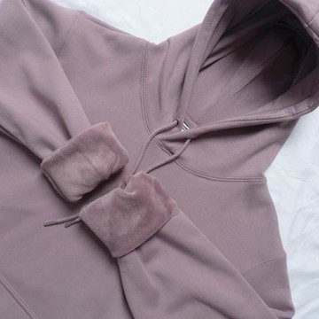 銀狐絨香芋紫色不倒絨冬季暗紫灰紫莫蘭迪低飽和純色連帽套頭衛衣