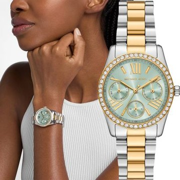 Michael Kors MK Lexington 多功能晶鑽三眼女錶 夏日煥新提案 送禮推薦-湖水綠/34mm MK7609