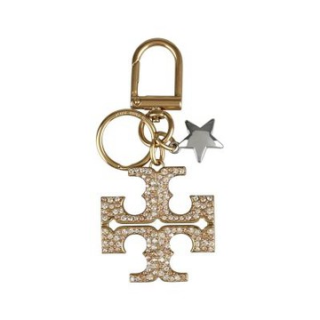 TORY BURCH Kira 雙T水晶鑽LOGO小星星吊飾鑰匙圈(金)