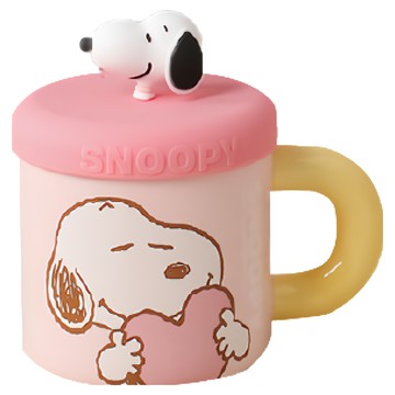 PEANUTS 史努比 陶瓷馬克杯 含公仔杯蓋  粉色  1個