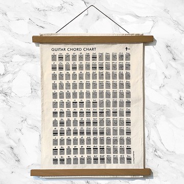 Guitar Player 手工絹印吉他和弦圖表棉質掛布 音樂禮物