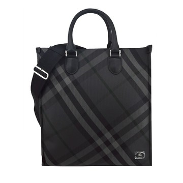 [平輸版] BURBERRY 盾形格紋直立托特包(炭灰色)真品平輸