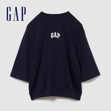 【GAP】寬版 Gap LOGO 法式毛圈布T恤-制服深藍(894498)