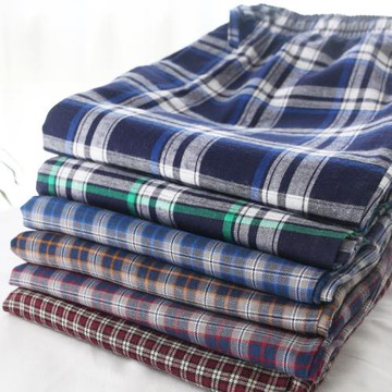 有門襟睡褲男夏秋季純棉大碼寬松直統格子長褲全棉空調男士家居褲