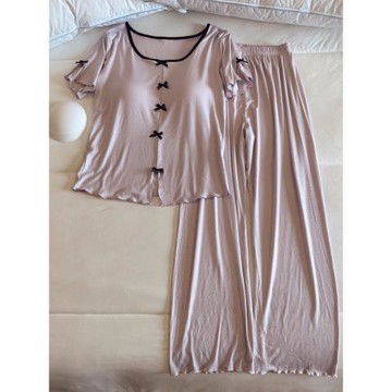 莫代爾棉睡衣女夏季帶胸墊一體短袖短褲薄款純欲風家居服三兩件套