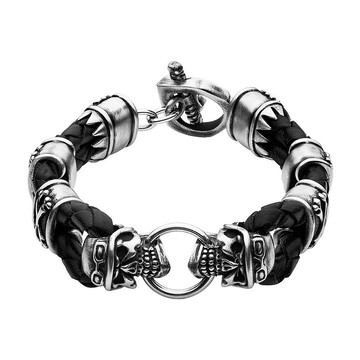 SKULLY RIDER mixed heads leather  混合材質骷髏騎士皮手環