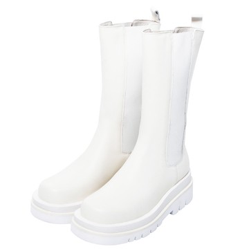 ANNSTAR彭彭PON聯名-全真皮超好穿增高切爾西中筒靴5.5cm-米白